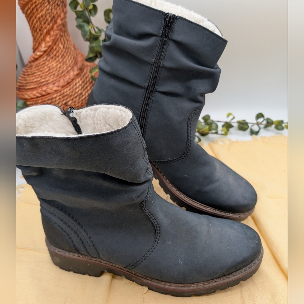Rieker Women’s Ankle Boots Blue Fleece Lined Side Zip Comfort Shoes Size 42/11 M
